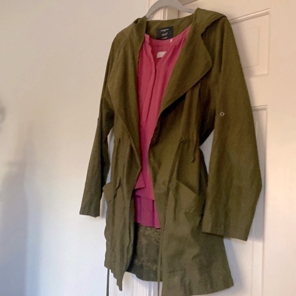 Hiking Rain Jacket Moss Green Attached Hood Coat Size Small Cinch Waist - Picture 9 of 16